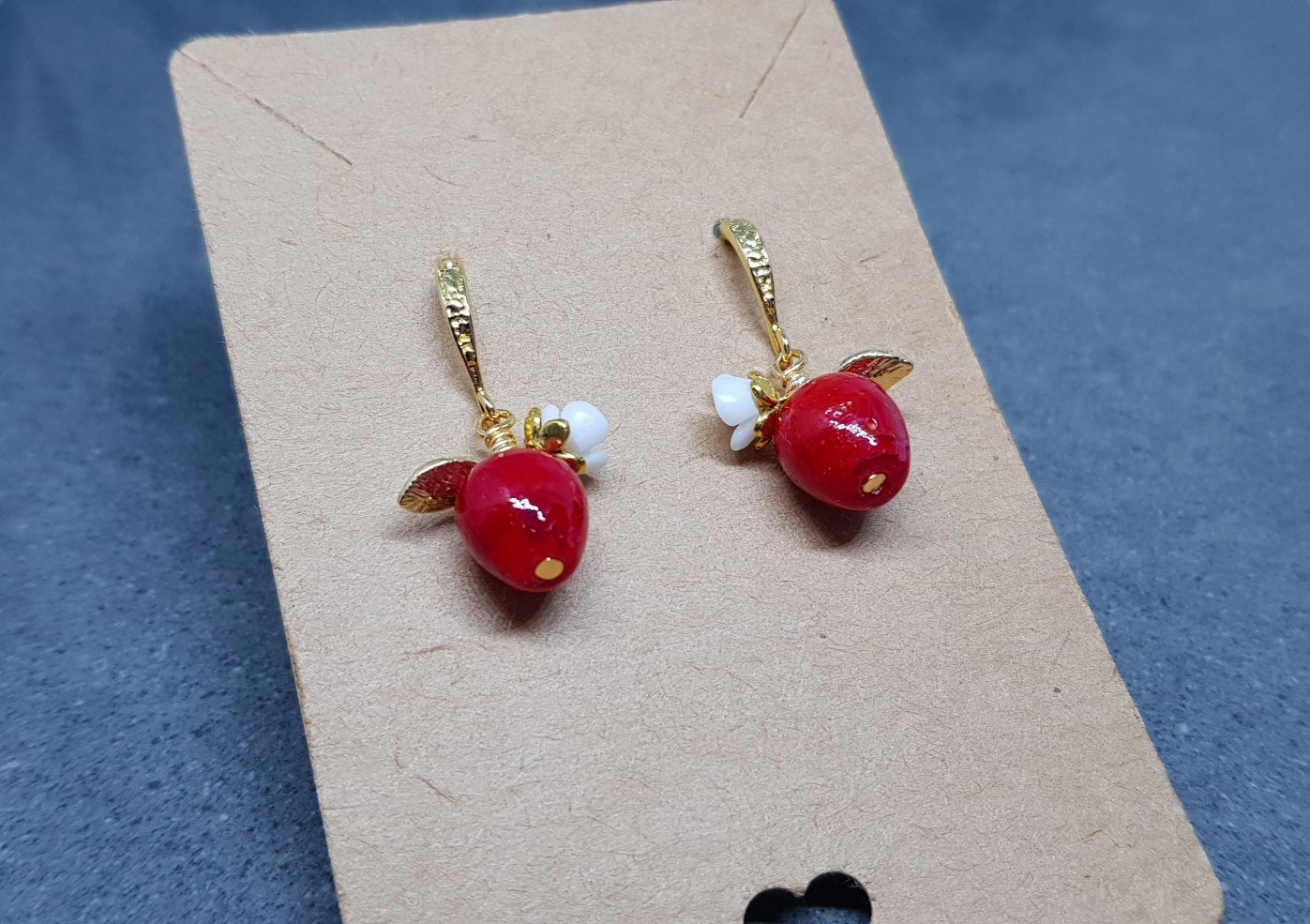 Glass Apple Earrings, Hypoallergenic Ear Wires, Fruit Earrings, Glass Jewelry, Autumn Earrings, Red Apple Earrings, Flower Earrings