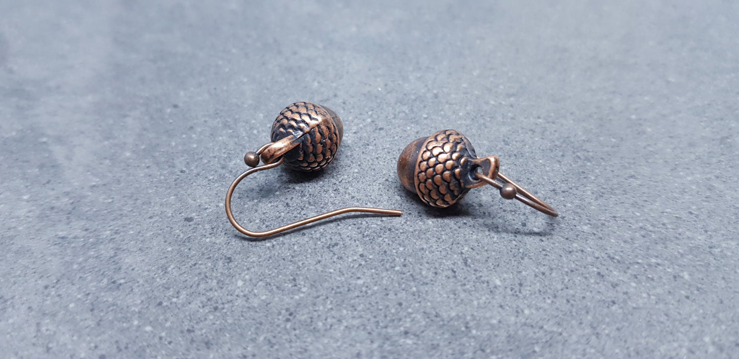 Large Antique Copper Plated Acorn Earrings