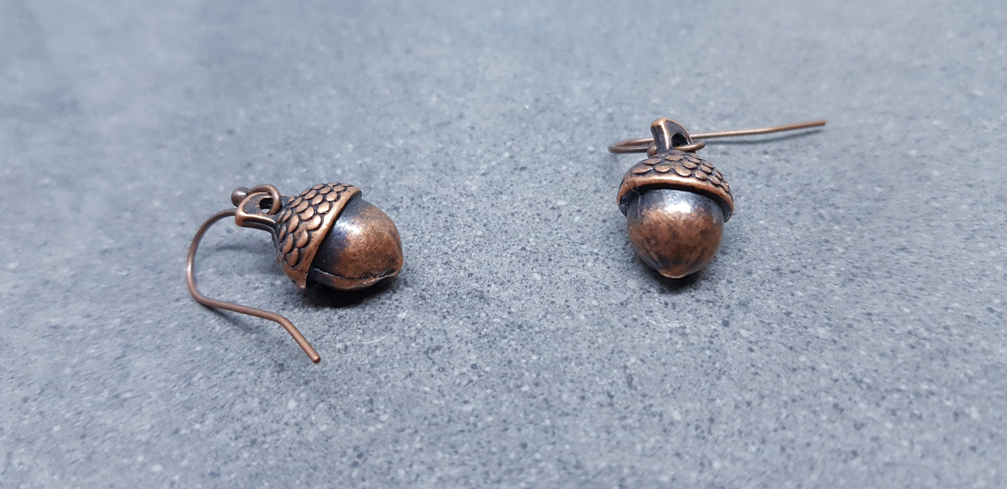 Large Antique Copper Plated Acorn Earrings