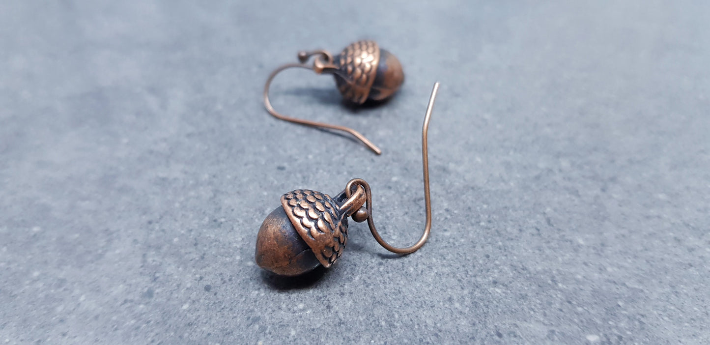 Large Antique Copper Plated Acorn Earrings