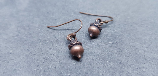 Small Antique Copper Plated Acorn Earrings