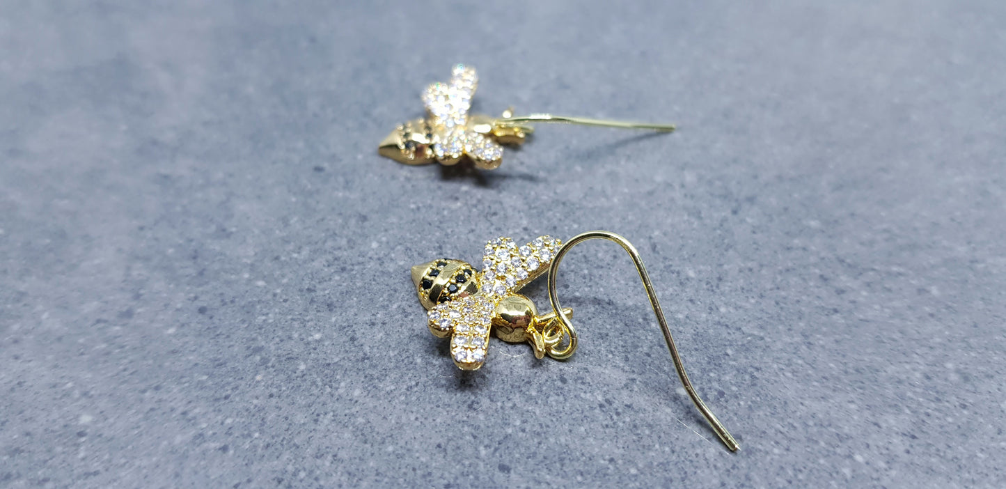 Micro Pave Cubic Zirconia Bee Earrings