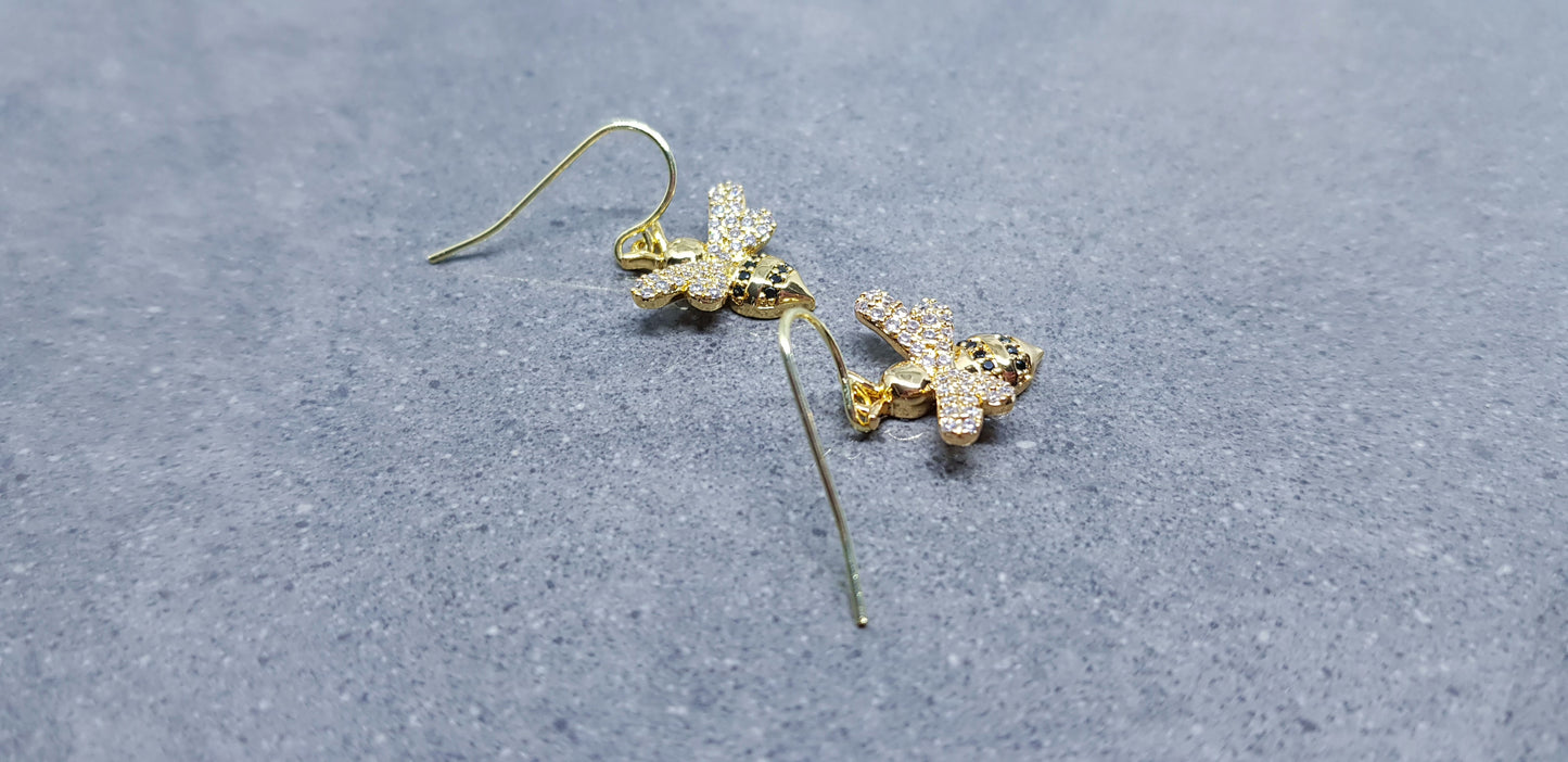 Micro Pave Cubic Zirconia Bee Earrings