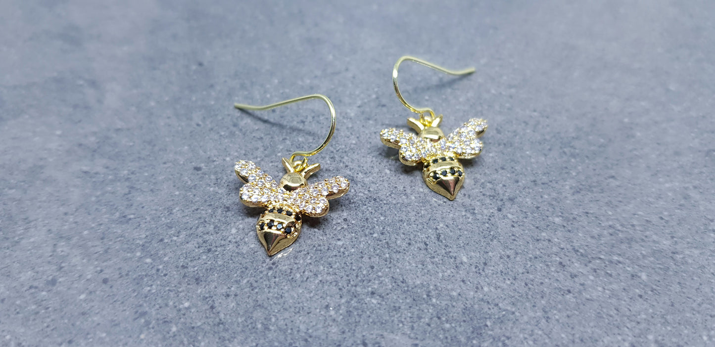 Micro Pave Cubic Zirconia Bee Earrings