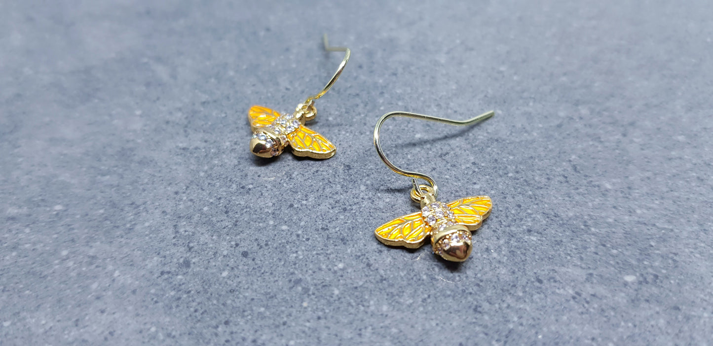 Micro Pave Cubic Zirconia Bee Earrings