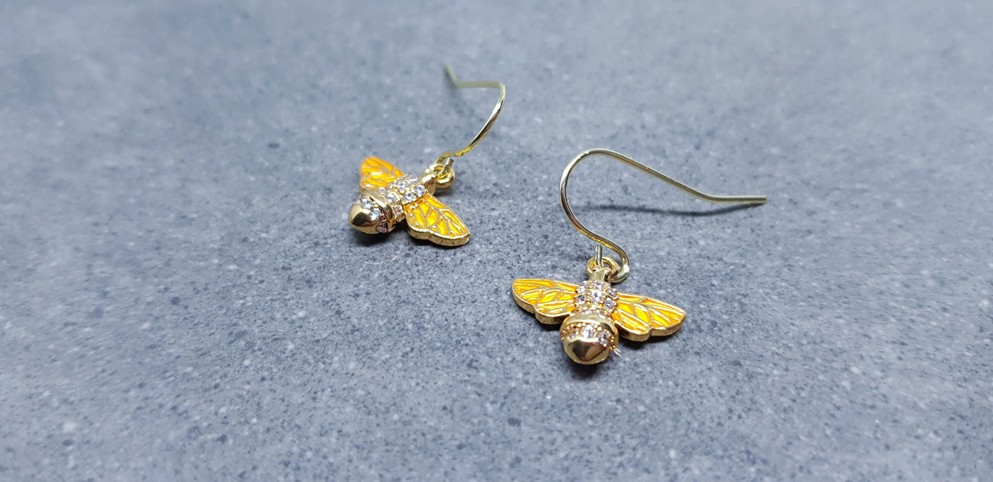 Micro Pave Cubic Zirconia Bee Earrings