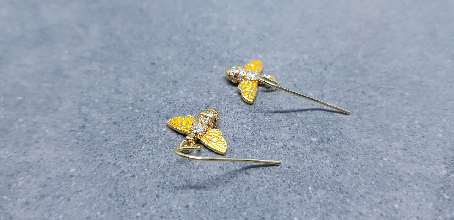 Micro Pave Cubic Zirconia Bee Earrings