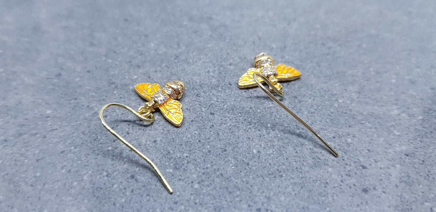 Micro Pave Cubic Zirconia Bee Earrings