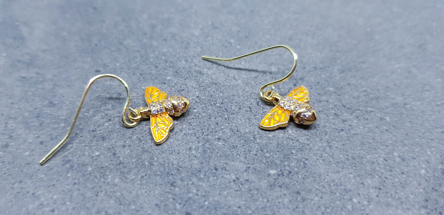 Micro Pave Cubic Zirconia Bee Earrings