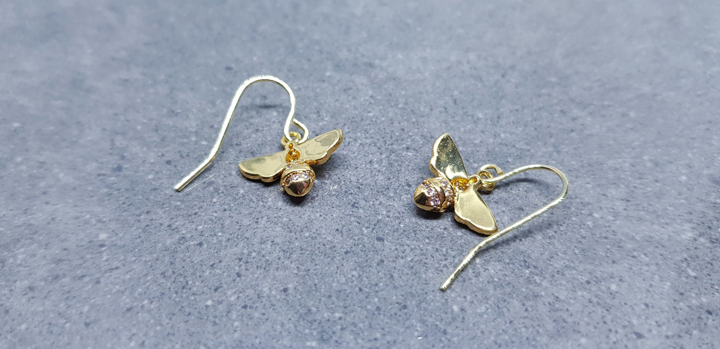 Micro Pave Cubic Zirconia Bee Earrings