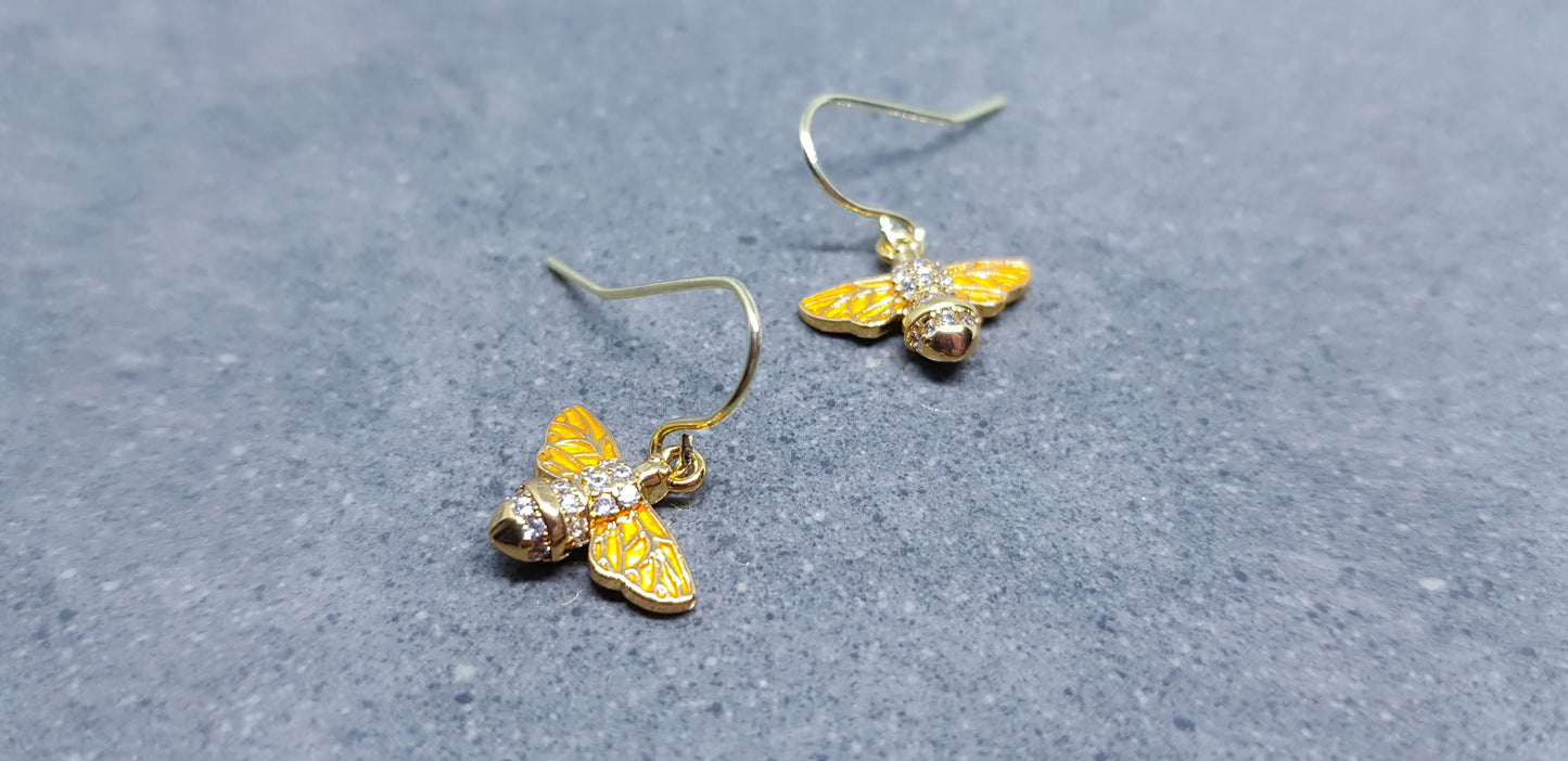 Micro Pave Cubic Zirconia Bee Earrings