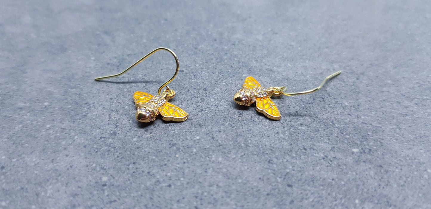 Micro Pave Cubic Zirconia Bee Earrings