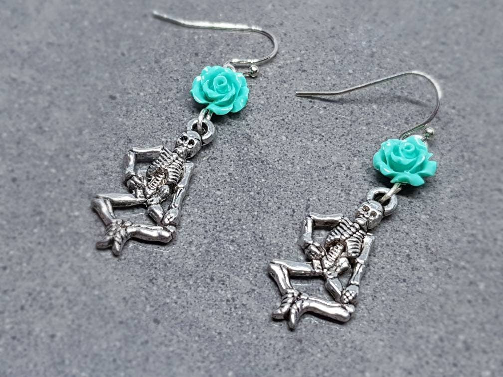Skeleton Earrings, Hypoallergenic Ear Wires, Sterling Silver Ear Wires, Day of the Dead Themed, Dia De Los Muertos Earrings, Mexican Holiday