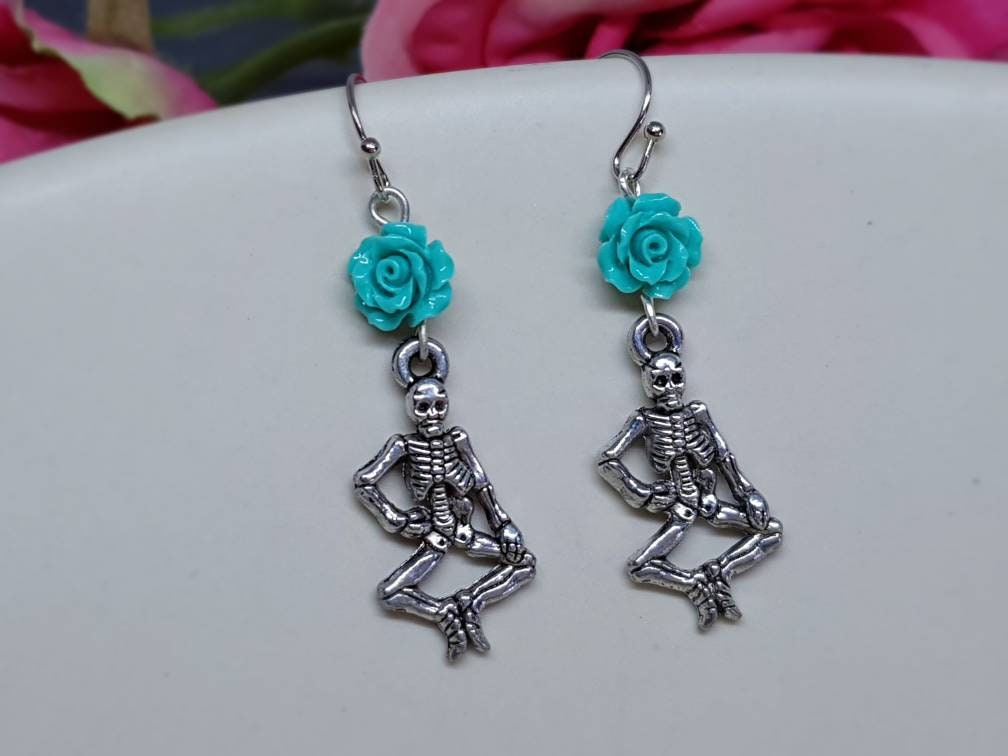 Skeleton Earrings, Hypoallergenic Ear Wires, Sterling Silver Ear Wires, Day of the Dead Themed, Dia De Los Muertos Earrings, Mexican Holiday