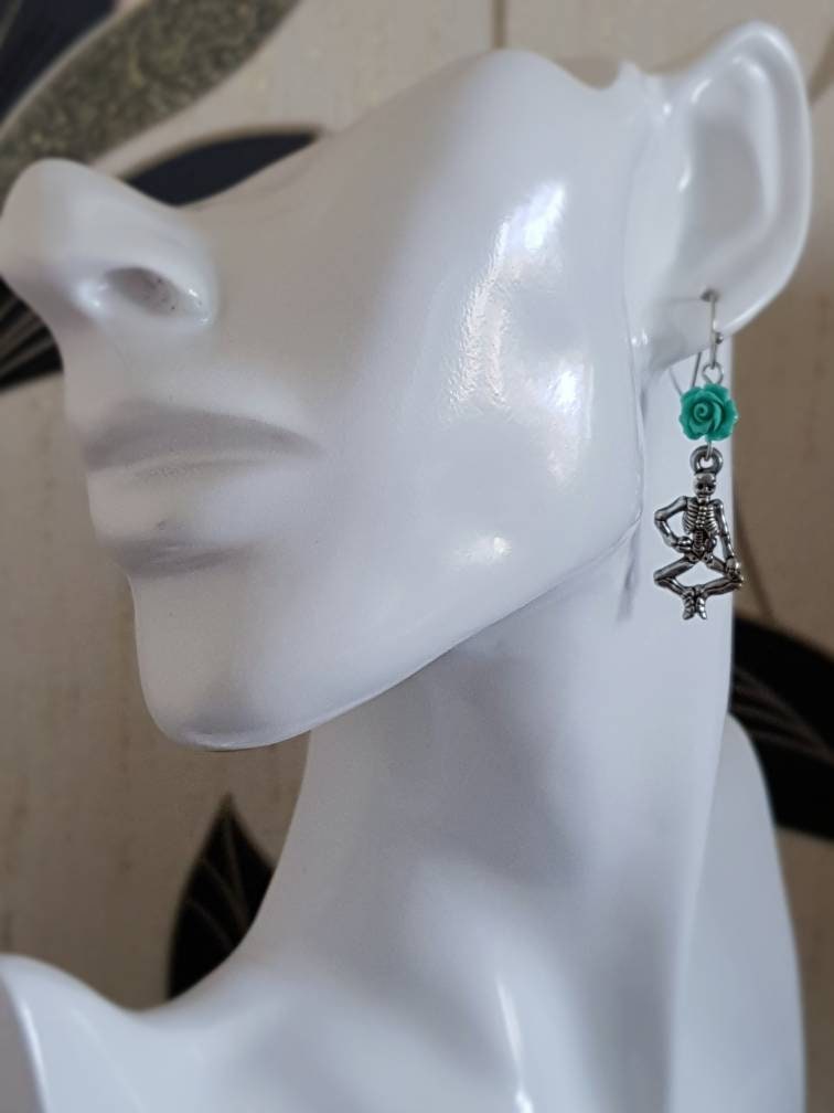 Skeleton Earrings, Hypoallergenic Ear Wires, Sterling Silver Ear Wires, Day of the Dead Themed, Dia De Los Muertos Earrings, Mexican Holiday