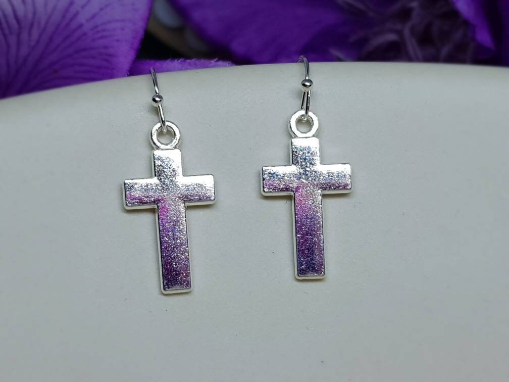 Silver Cross Earrings, Hypoallergenic Ear Wires, Cross Earrings, Cross Jewelry, Gothic Jewellery
