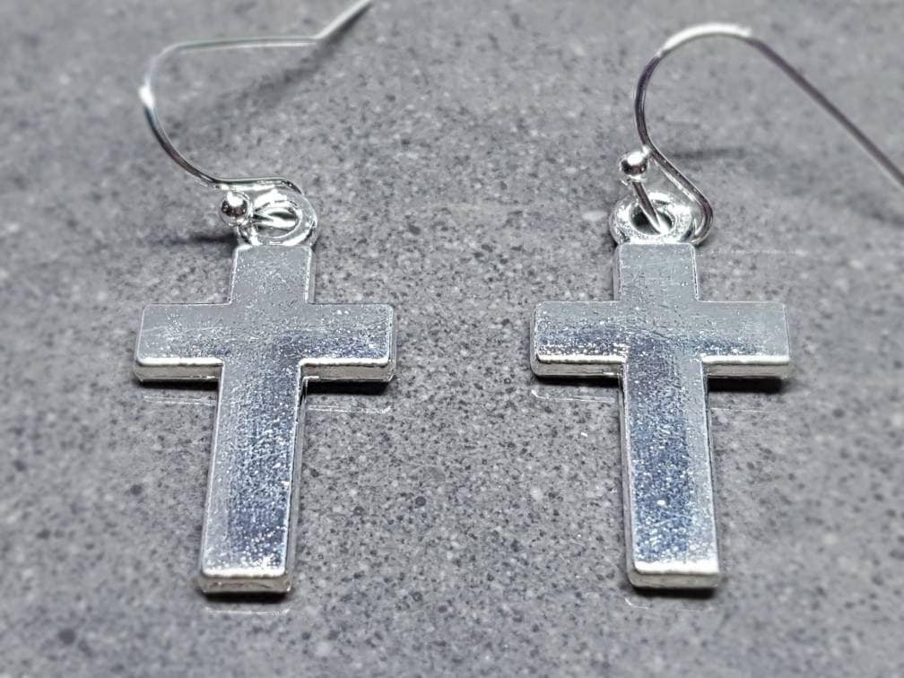 Silver Cross Earrings, Hypoallergenic Ear Wires, Cross Earrings, Cross Jewelry, Gothic Jewellery