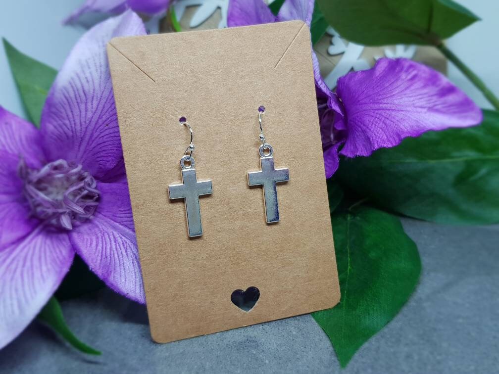 Silver Cross Earrings, Hypoallergenic Ear Wires, Cross Earrings, Cross Jewelry, Gothic Jewellery