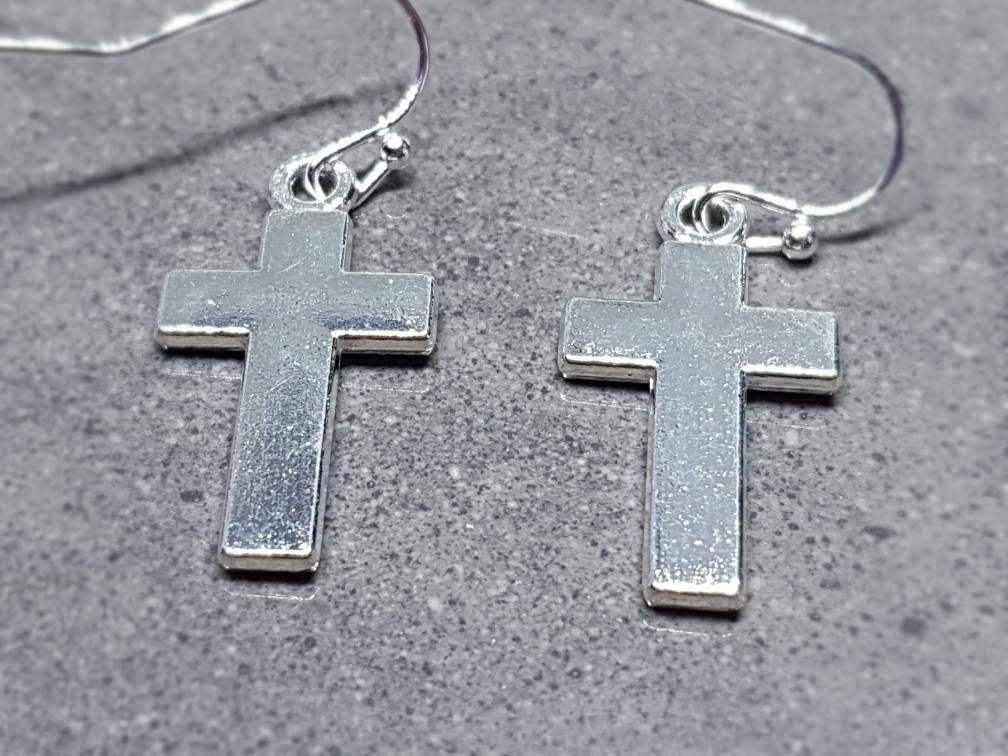 Silver Cross Earrings, Hypoallergenic Ear Wires, Cross Earrings, Cross Jewelry, Gothic Jewellery
