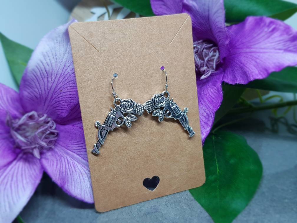Guns N Roses Earrings, Hypoallergenic Ear Wires, Rock and Roll Jewelry, Gun Earrings, Gun Jewelry, Revolver Earrings, Gothic Jewellery