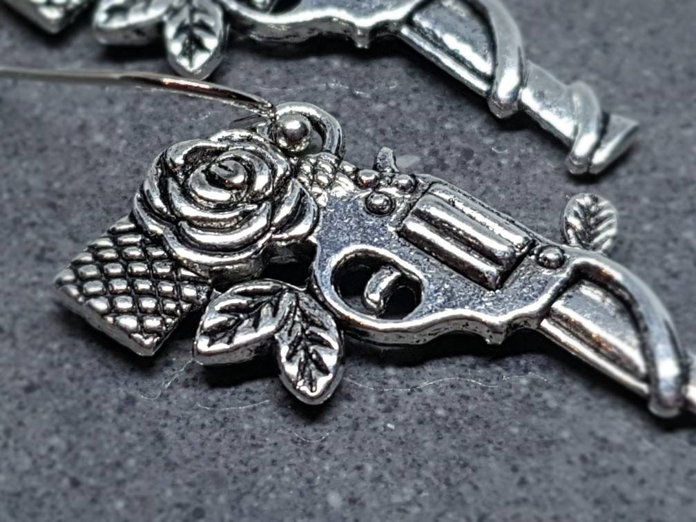 Guns N Roses Earrings, Hypoallergenic Ear Wires, Rock and Roll Jewelry, Gun Earrings, Gun Jewelry, Revolver Earrings, Gothic Jewellery