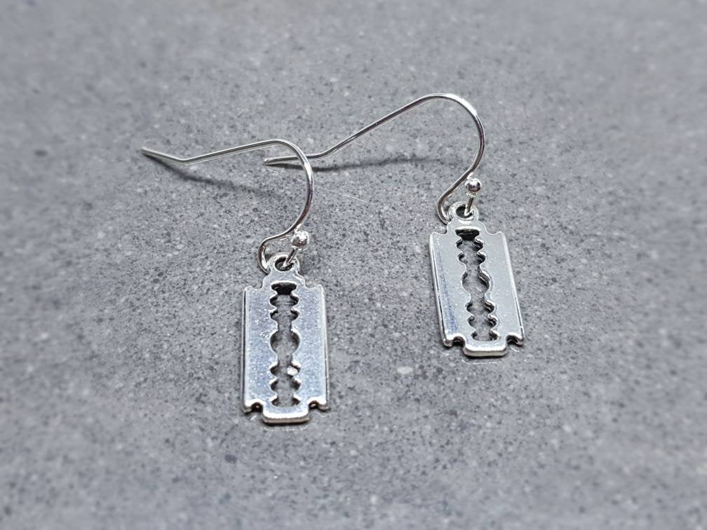 Razor Blade Earrings, Hypoallergenic Ear Wires