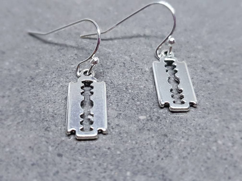 Razor Blade Earrings, Hypoallergenic Ear Wires