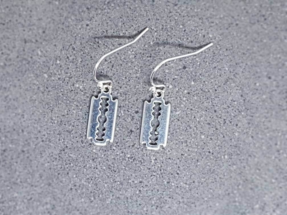 Razor Blade Earrings, Hypoallergenic Ear Wires