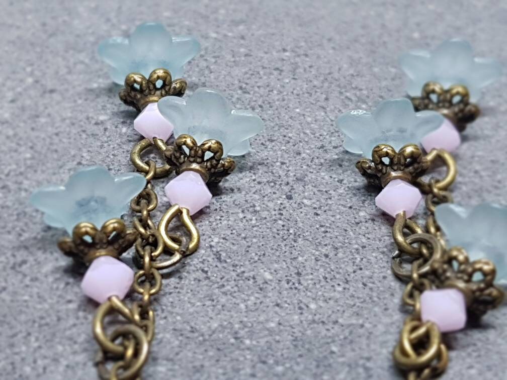 Flower Earrings, Hypoallergenic Ear Wires, Pale Blue Earrings, PRIMERO Crystals® Earrings