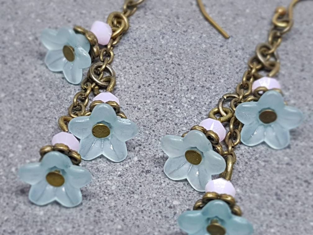 Flower Earrings, Hypoallergenic Ear Wires, Pale Blue Earrings, PRIMERO Crystals® Earrings