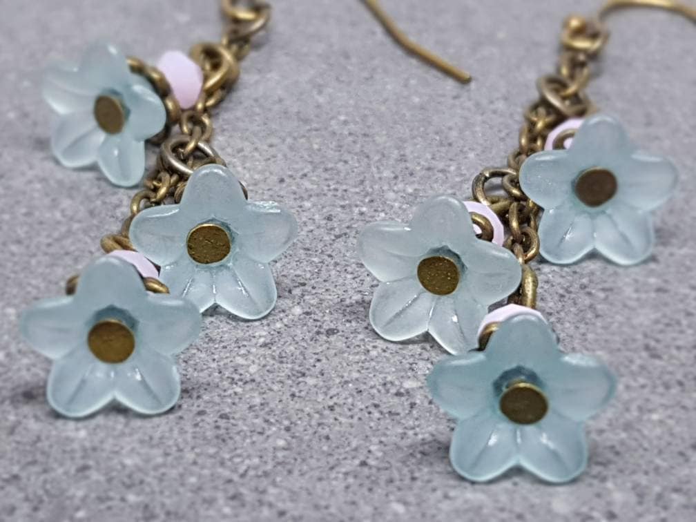 Flower Earrings, Hypoallergenic Ear Wires, Pale Blue Earrings, PRIMERO Crystals® Earrings