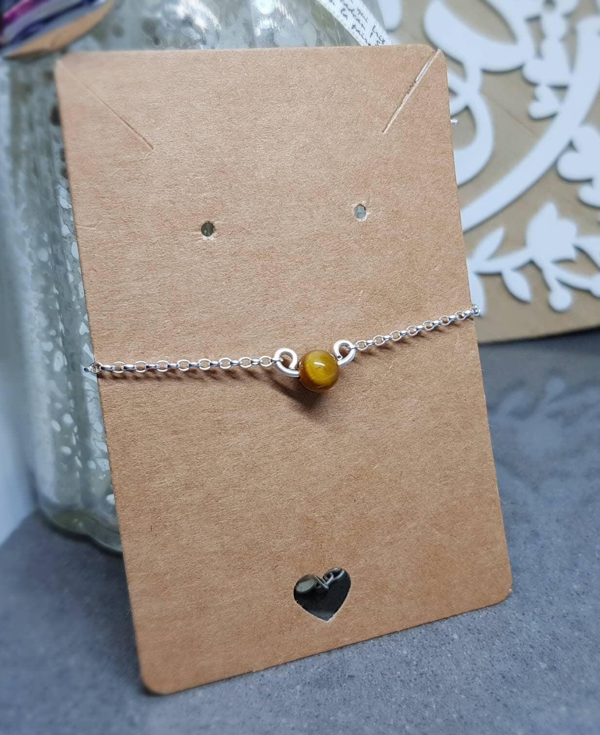 Handmade Tigers Eye Gemstone Choker with a choice of chain material