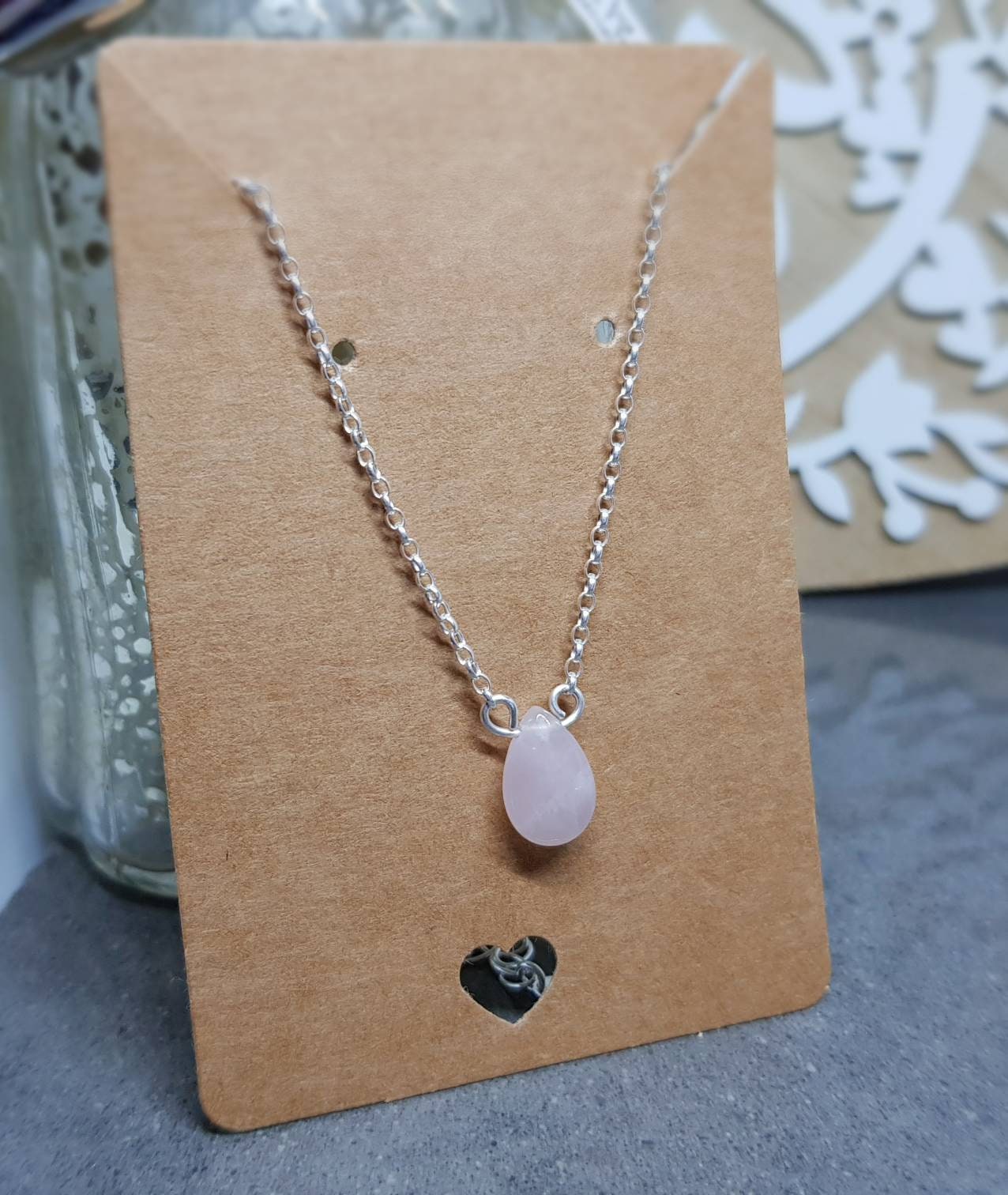 Pink Gemstone Necklace/Choker, Rose Quartz Jewelry, Pink Quartz Love Stone, Silver Plated, 925 Sterling Silver, Rose Quartz Necklace