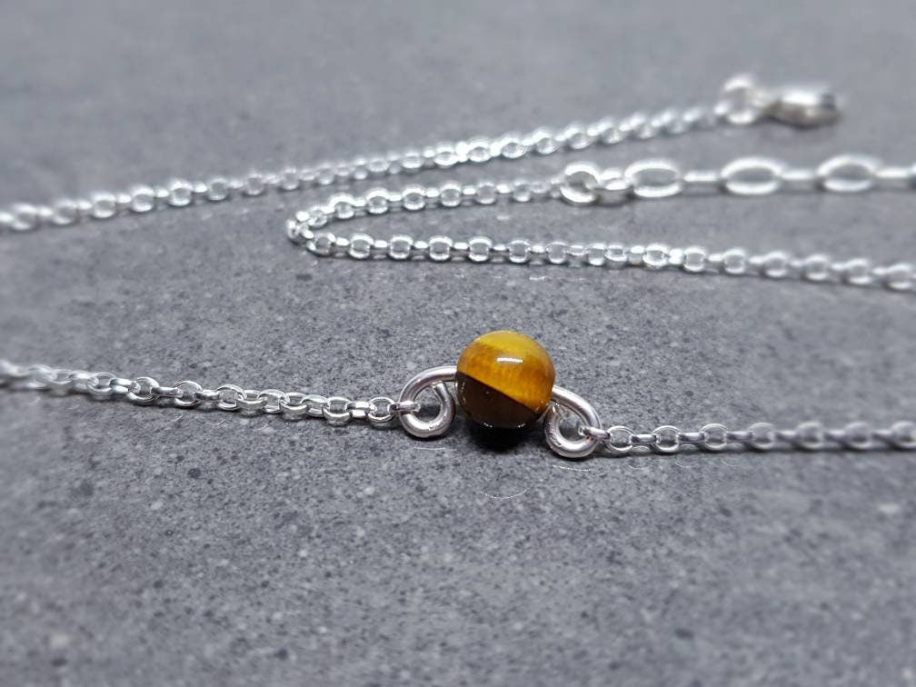 Handmade Tigers Eye Gemstone Choker with a choice of chain material