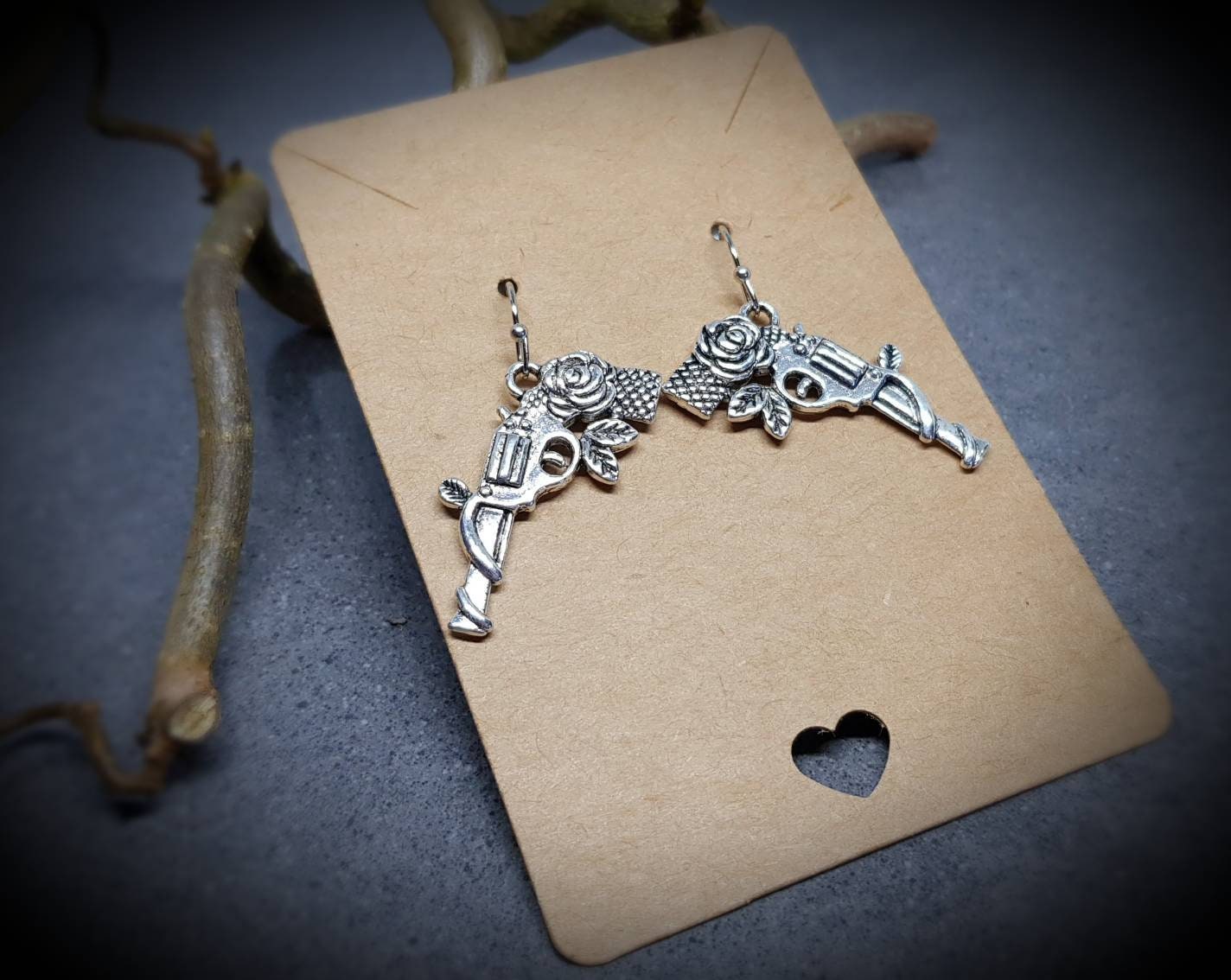 Guns N Roses Earrings, Hypoallergenic Ear Wires, Rock and Roll Jewelry, Gun Earrings, Gun Jewelry, Revolver Earrings, Gothic Jewellery