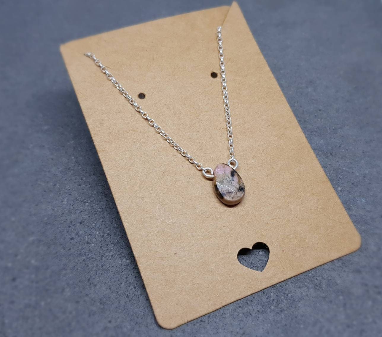 Handmade Rhodonite Gemstone Necklace, Rhodonite Jewellery, Gemstone Jewellery, Silver Plated, 925 Sterling Necklace