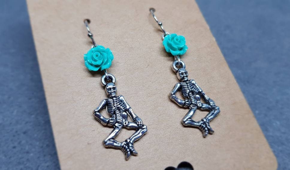 Skeleton Earrings, Hypoallergenic Ear Wires, Sterling Silver Ear Wires, Day of the Dead Themed, Dia De Los Muertos Earrings, Mexican Holiday
