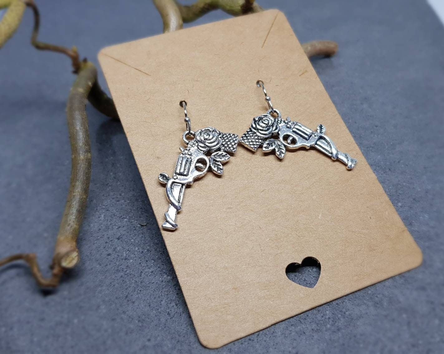 Guns N Roses Earrings, Hypoallergenic Ear Wires, Rock and Roll Jewelry, Gun Earrings, Gun Jewelry, Revolver Earrings, Gothic Jewellery