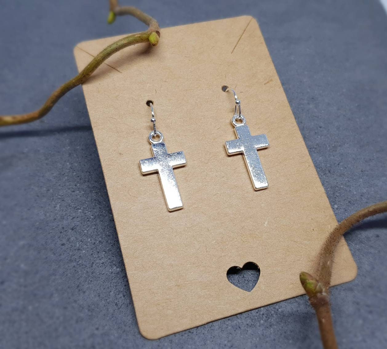 Silver Cross Earrings, Hypoallergenic Ear Wires, Cross Earrings, Cross Jewelry, Gothic Jewellery