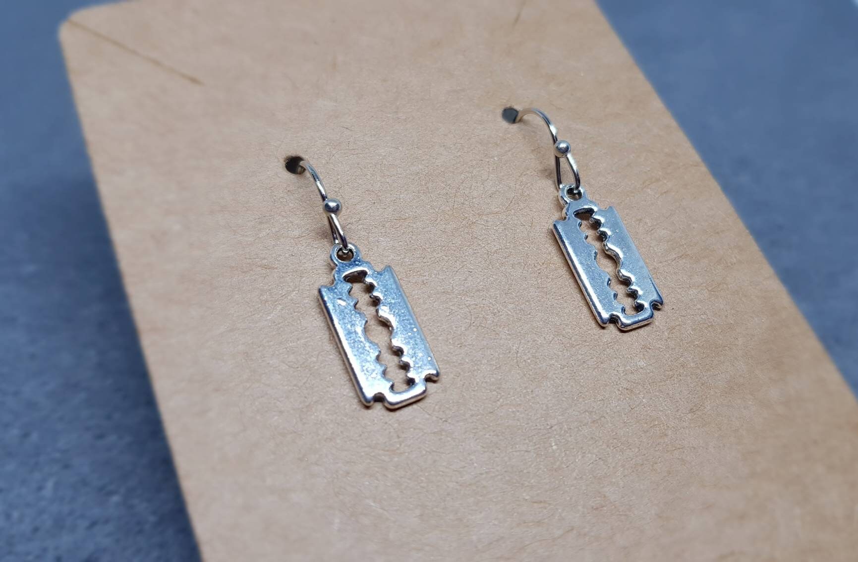Razor Blade Earrings, Hypoallergenic Ear Wires