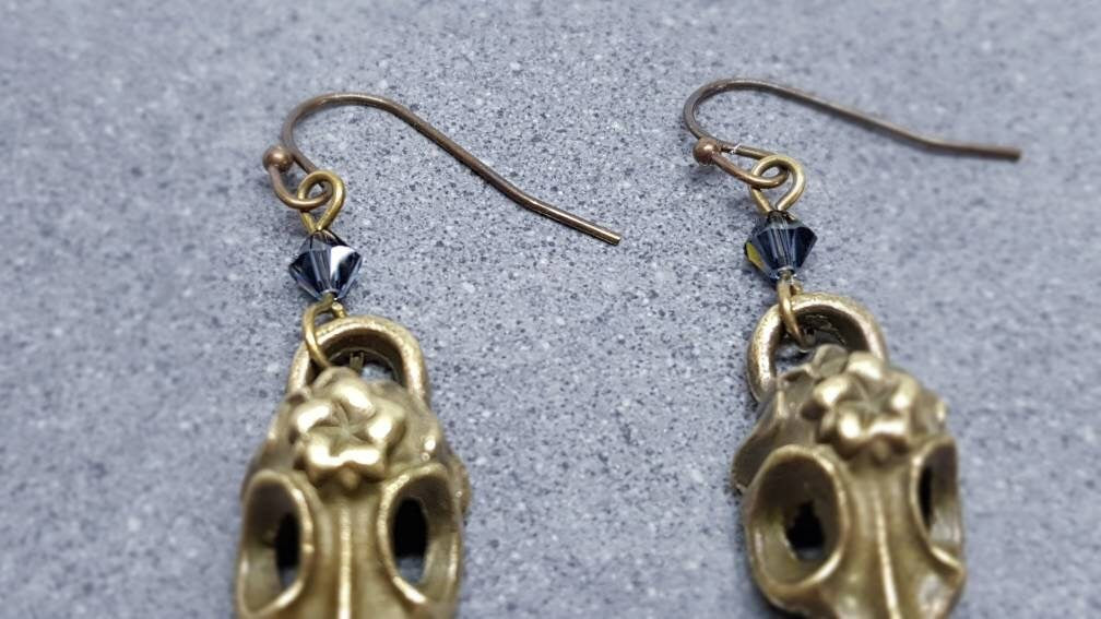 Raven Skull Earrings, PRIMERO Crystals®, Hypoallergenic Ear Wires, Bird Skull Earrings, Skull Earrings, Gothic Jewellery