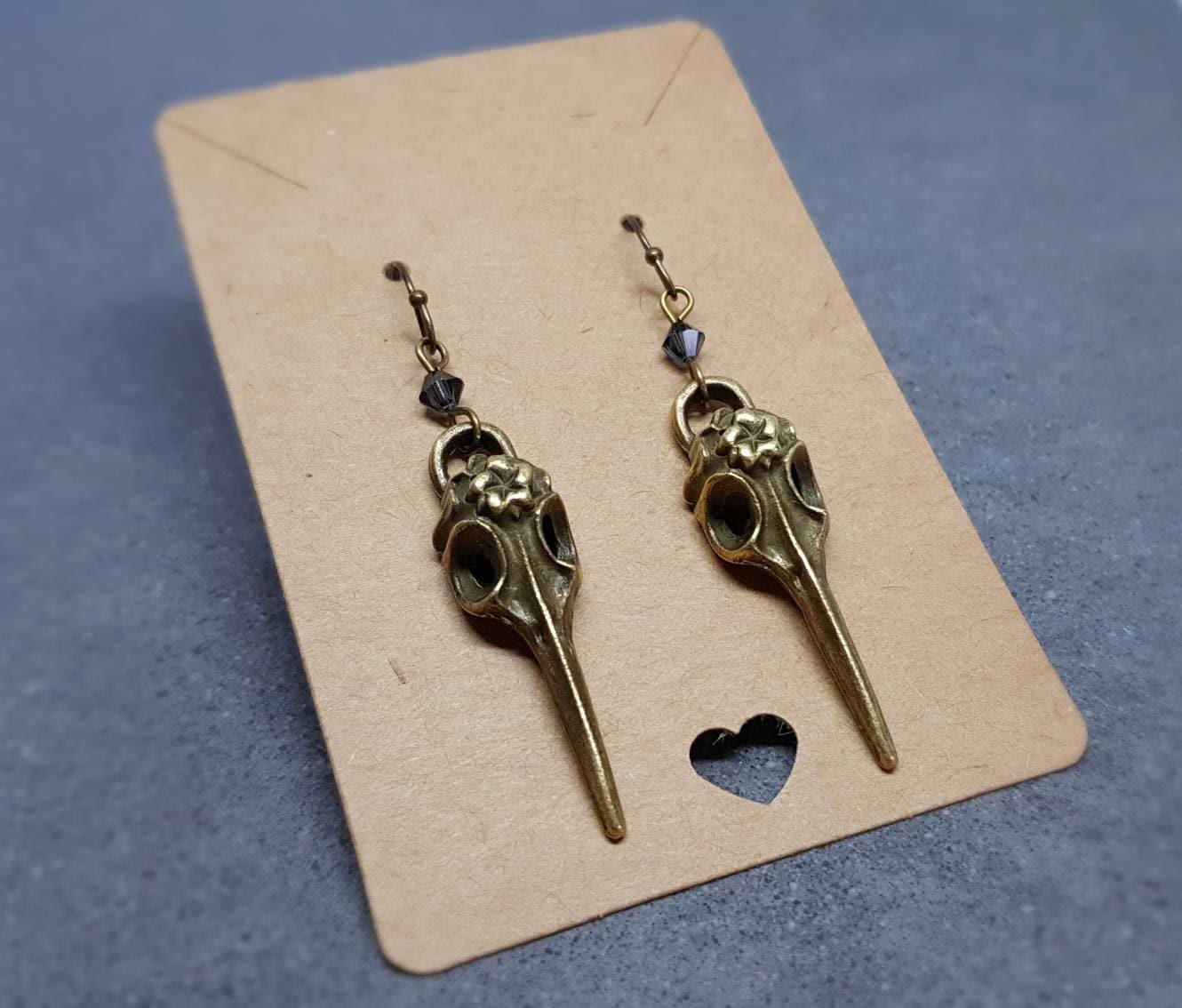 Raven Skull Earrings, PRIMERO Crystals®, Hypoallergenic Ear Wires, Bird Skull Earrings, Skull Earrings, Gothic Jewellery