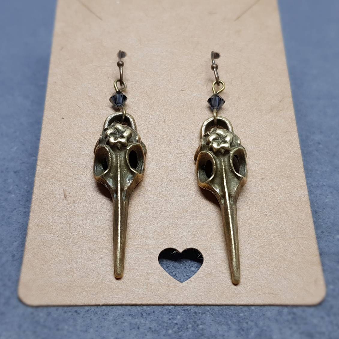 Raven Skull Earrings, PRIMERO Crystals®, Hypoallergenic Ear Wires, Bird Skull Earrings, Skull Earrings, Gothic Jewellery