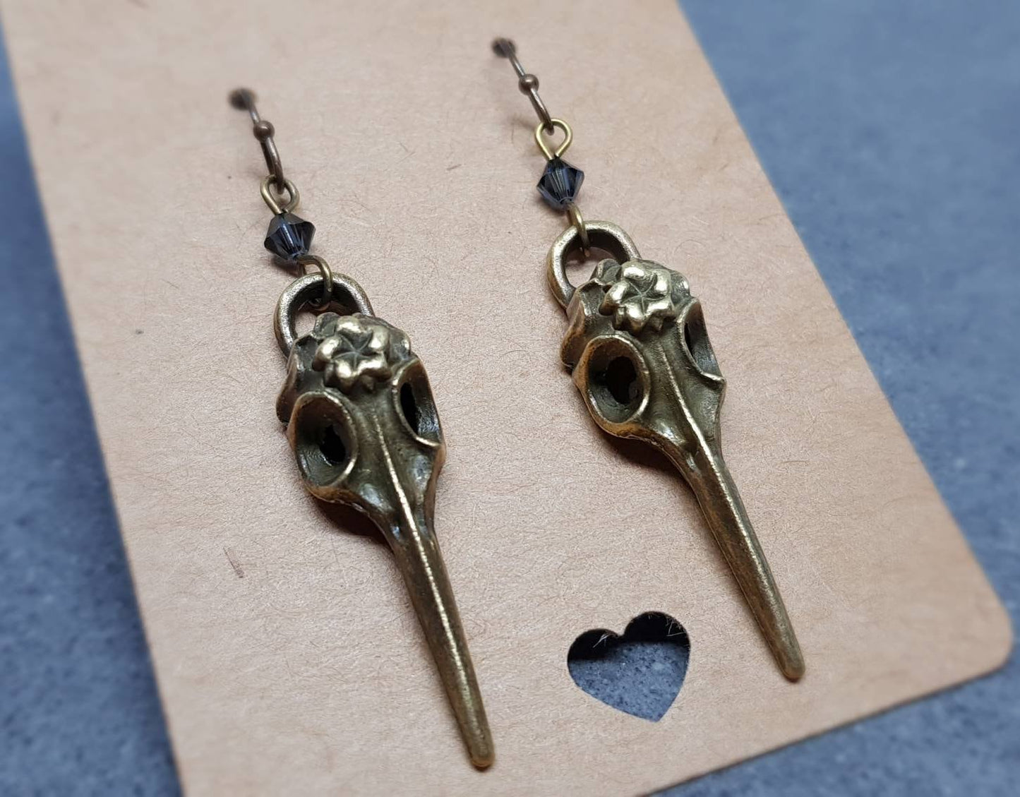 Raven Skull Earrings, PRIMERO Crystals®, Hypoallergenic Ear Wires, Bird Skull Earrings, Skull Earrings, Gothic Jewellery