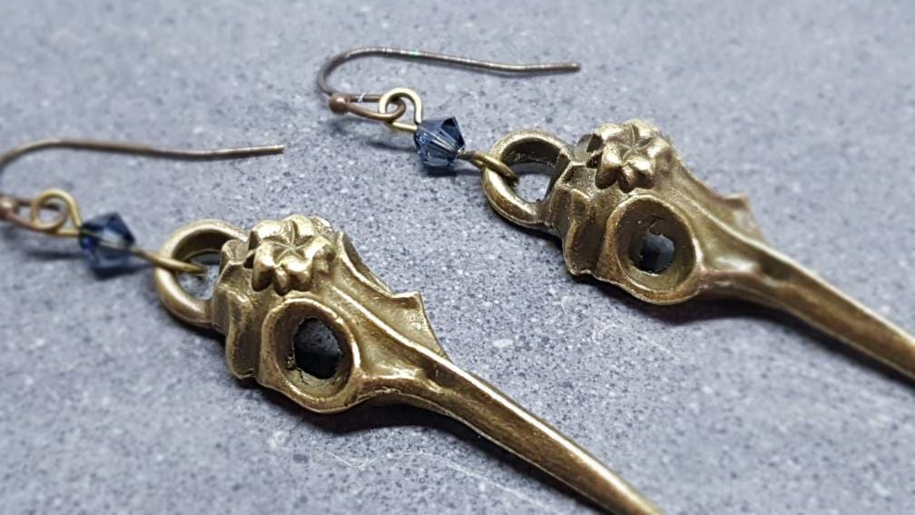 Raven Skull Earrings, PRIMERO Crystals®, Hypoallergenic Ear Wires, Bird Skull Earrings, Skull Earrings, Gothic Jewellery