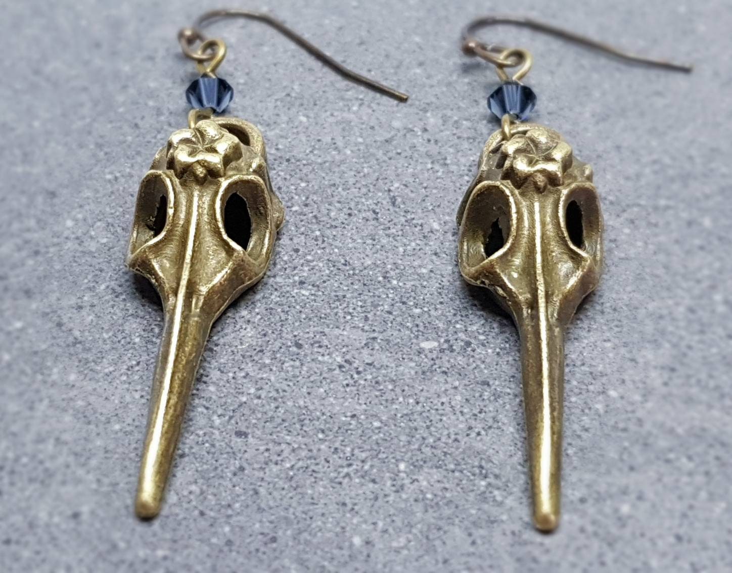 Raven Skull Earrings, PRIMERO Crystals®, Hypoallergenic Ear Wires, Bird Skull Earrings, Skull Earrings, Gothic Jewellery