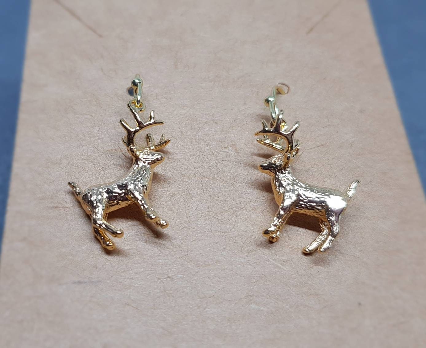 Reindeer Earrings, Hypoallergenic Ear Wires, Gold Reindeer Earrings, Christmas Earrings, Festive Earrings