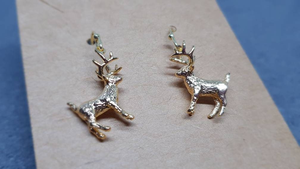 Reindeer Earrings, Hypoallergenic Ear Wires, Gold Reindeer Earrings, Christmas Earrings, Festive Earrings