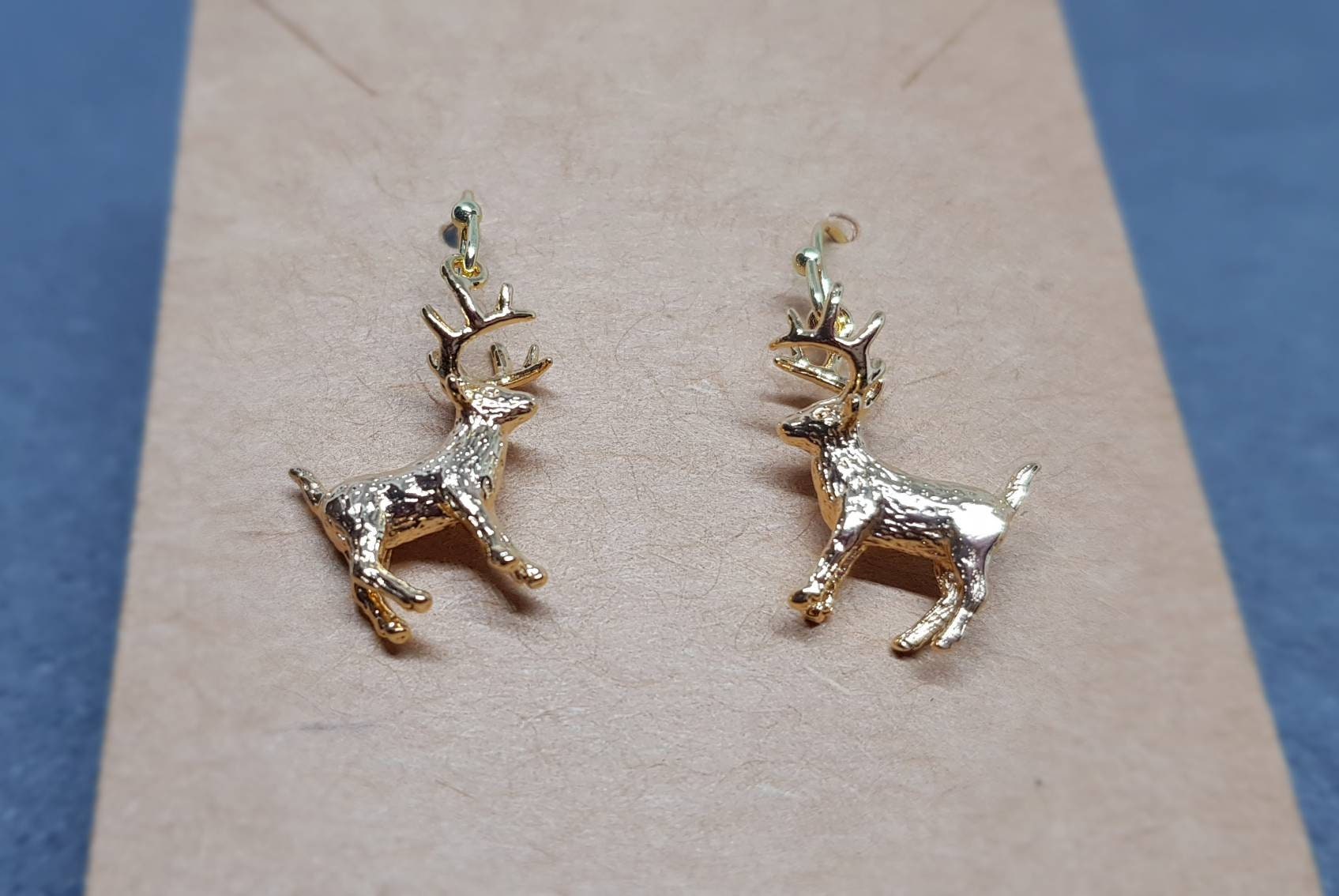 Reindeer Earrings, Hypoallergenic Ear Wires, Gold Reindeer Earrings, Christmas Earrings, Festive Earrings