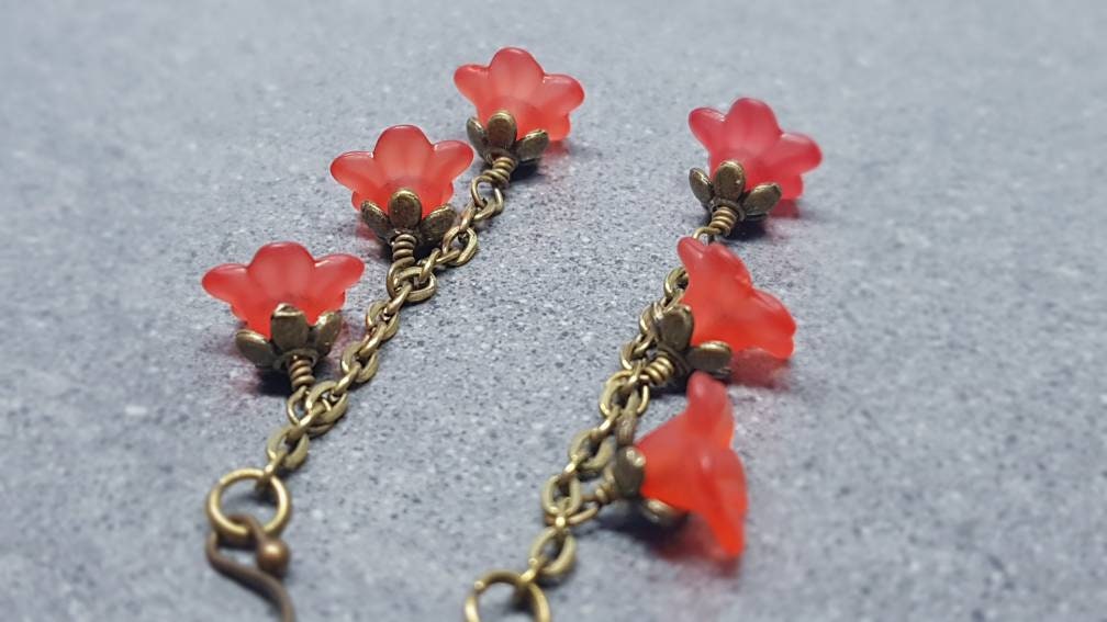 Flower Earrings, Hypoallergenic Ear Wires, Red Earrings, Boho Jewelry, Simple Vintage Earrings